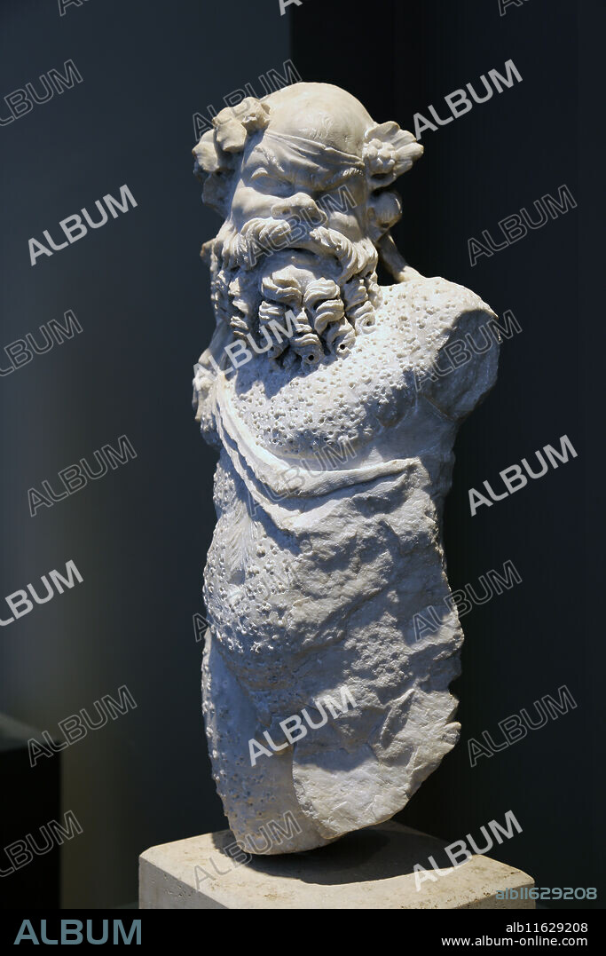Papposilenos, the aged Silenus who was tutor to Dionysus. Roman. 2nd C. AD. Statue. From Via Flavia, Rome. National Roman Museum. Palace Massimo. Rome. Italy.