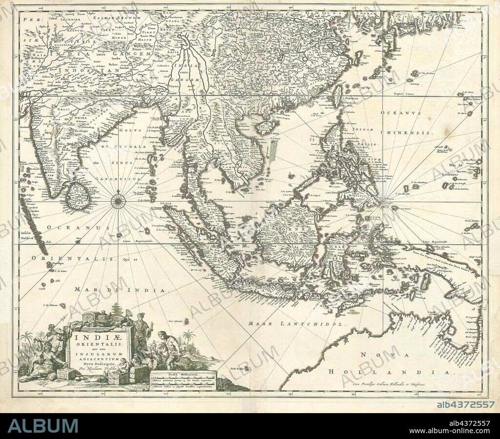 Map, Indiae Orientalis nec non insularum adiacentium nova descriptio, Nicolaes Jansz. Visscher (1649-1702), Copperplate print.