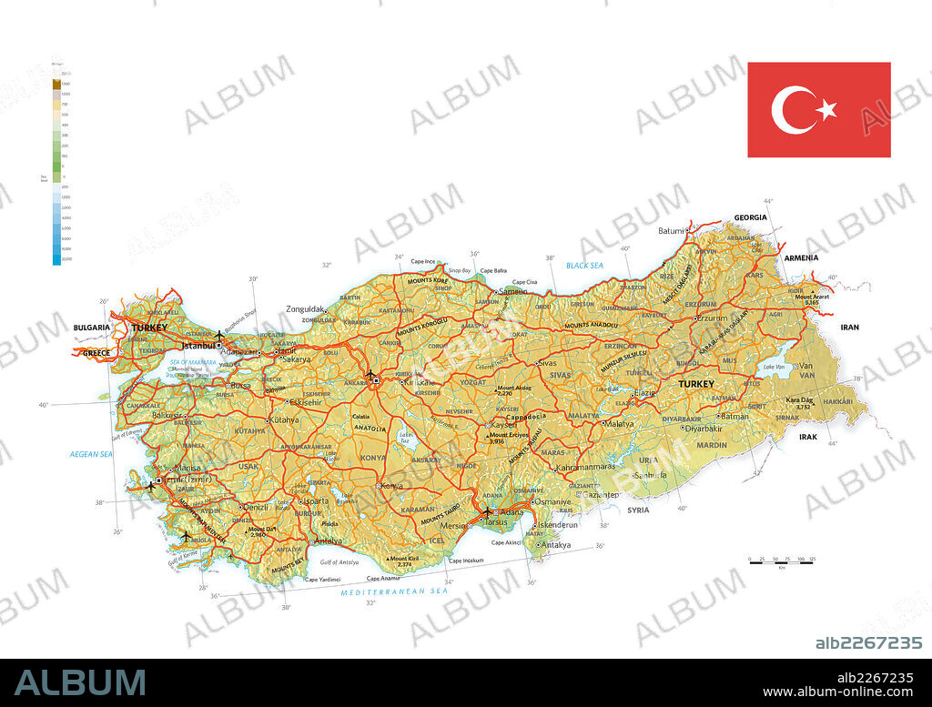 TURQUIA. Mapa físico y político de Turquía.