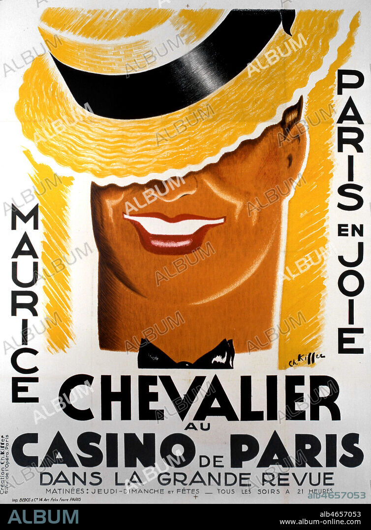 Affiche publicitaire pour un concert de Maurice CHEVALIER (1888-1972) au Casino de Paris. Illustration par Charles KIFFER (1902-1992)(ADAGP), vers 1940. Credit : Coll. Perrin/KHARBINE-TAPABOR.