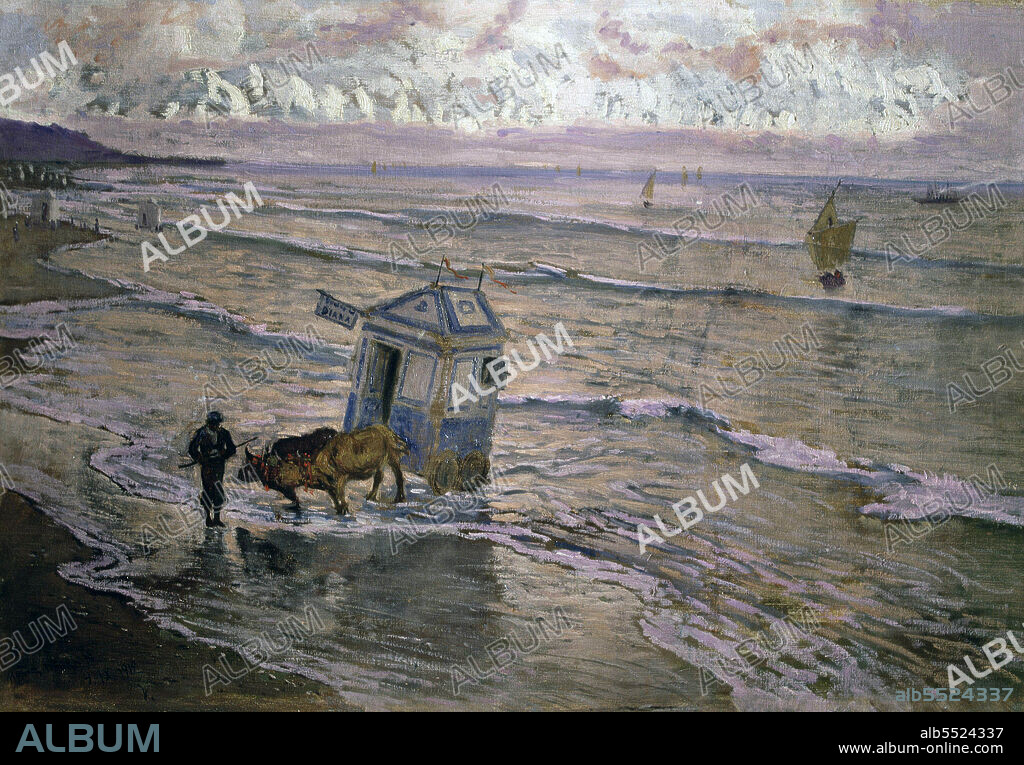 ANTONIO MUÑOZ DEGRAIN. MUÑOZ DEGRAIN , ANTONIO. PINTOR ESPAÑOL . VALENCIA 1840 - 1924. " PLAYA DEL CANTABRICO " , OLEO DEL AÑO 1912. MUSEO BELLAS ARTES SAN PIO . VALENCIA.