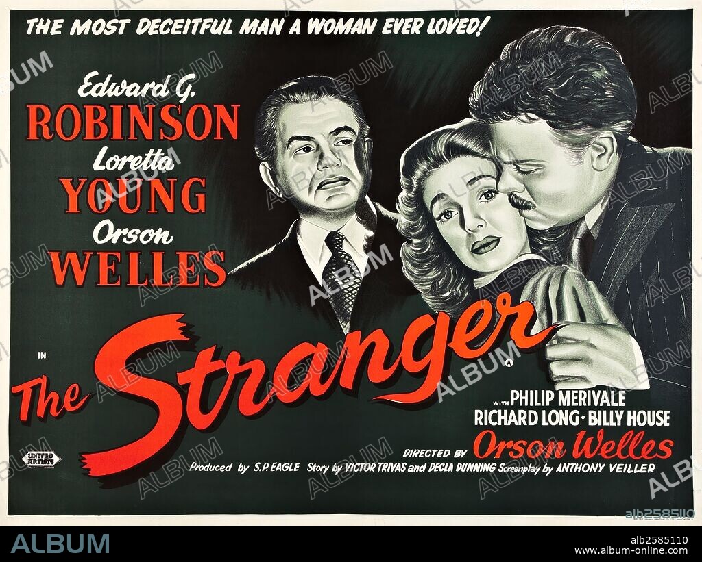 Poster de EL EXTRAÑO, 1946 (THE STRANGER), dirigida por ORSON WELLES. Copyright RKO.
