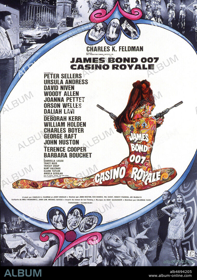 Affiche du film 'James Bond 007 Casino royale' realise en 1967 par John HUSTON (1906-1987) d'apres Ian FLEMING (1908-1964) avec David NIVEN (1909-1983), Peter SELLERS (1925-1980), Ursula ANDRESS (nee en 1936). Credit : Coll. Perron/KHARBINE-TAPABOR.
