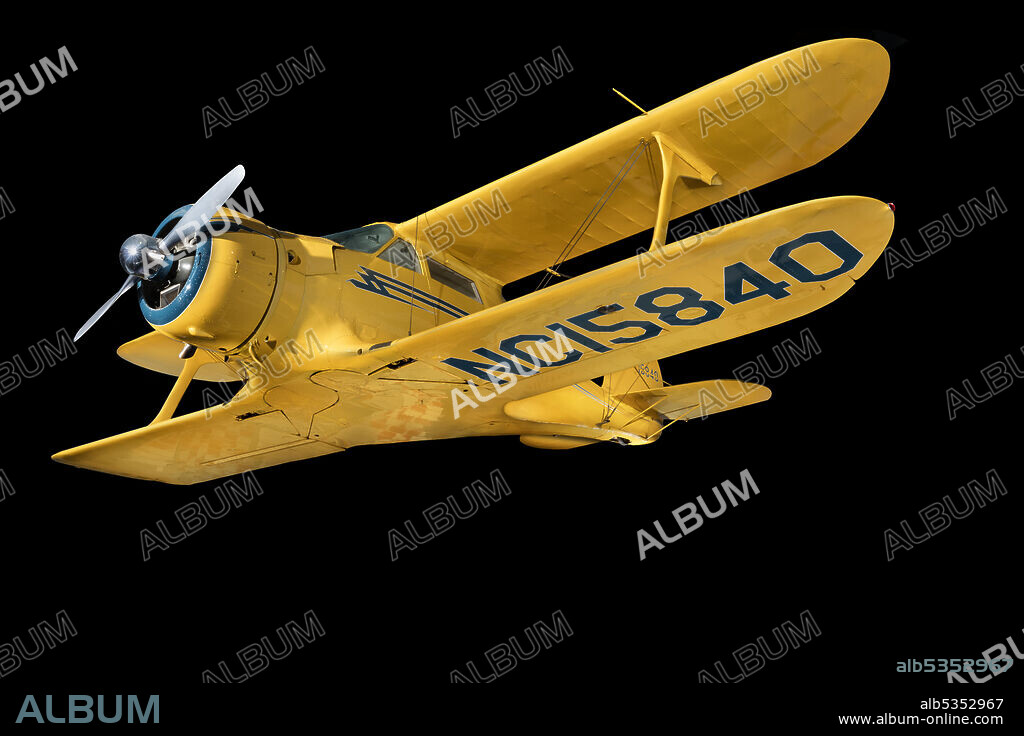 BEECH AIRCRAFT CORPORATION. NC15840. Five-place executive biplane with distinctive negative "staggered" wings. Jacobs L-4MB radial engine. Staggerwings were also used as a racing and World War II military transport aircraft. The Model 17, the first aircraft produced by the new Beech Aircraft Company of Wichita, Kansas, was a gamble for president Walter Beech and vice-president Ted Wells who was chief designer of the aircraft. Produced during the depths of the Great Depression, this expensive aircraft was designed as a high-speed, comfortable business airplane. The gamble was successful with 781 Beech 17s produced in eight different series. The aircraft was technologically advanced for its time, and the negative staggered wing arrangement, which improved the pilot's visibility from the aircraft and the airplane's gentle stall characteristics, also contributed to the design's classic beauty.