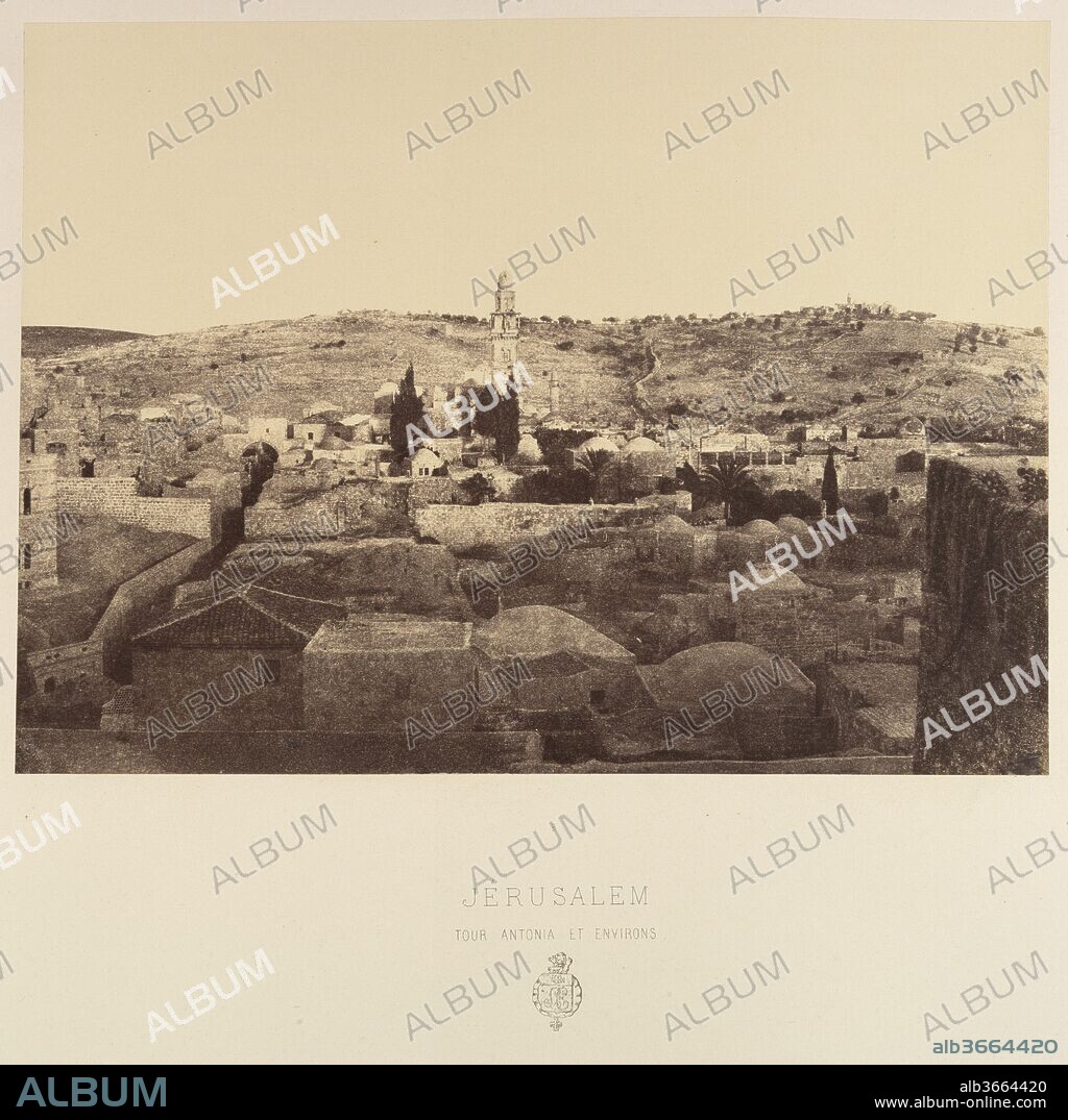 Jérusalem. Tour Antonia et Environs. Artist: Louis de Clercq (French, 1837-1901). Dimensions: Image: 8 1/8 × 11 1/4 in. (20.7 × 28.5 cm)
Mount: 17 15/16 × 23 1/4 in. (45.5 × 59 cm). Lithographer: H. Jannin (French). Printer: J. Blondeau et Antonin. Date: 1860 or later.