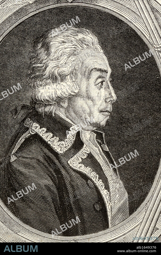 Count Nicolas, also spelled Nikolaus, Luckner, 1722-1794. German in French army service who rose to Marshal of France. Engraved by Pannemaker-Ligny after Lienard, from "Histoire de la Revolution Francaise" by Louis Blanc.