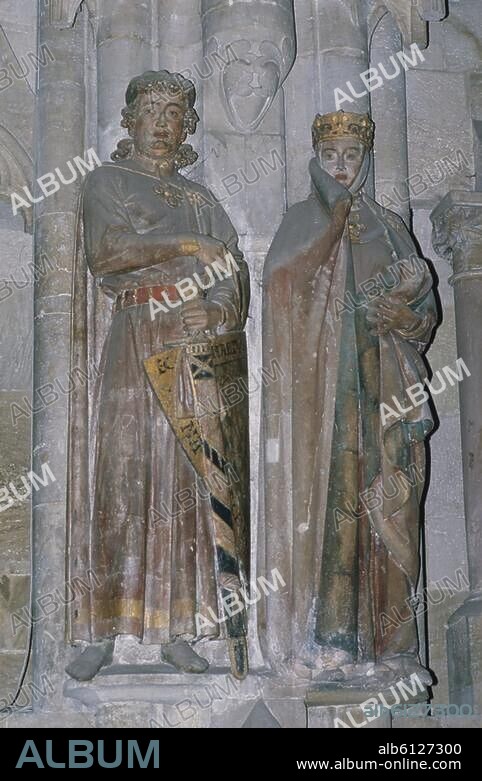 Naumburg (Saxony Anhalt, Germany), Dome, figures of the founders at the west choir:-Ekkehard and Uta" (Ekkehard, Margrave of Meissen and his wife Uta von Ballenstedt).-Naumburger Master, third quarter of the 13th century.