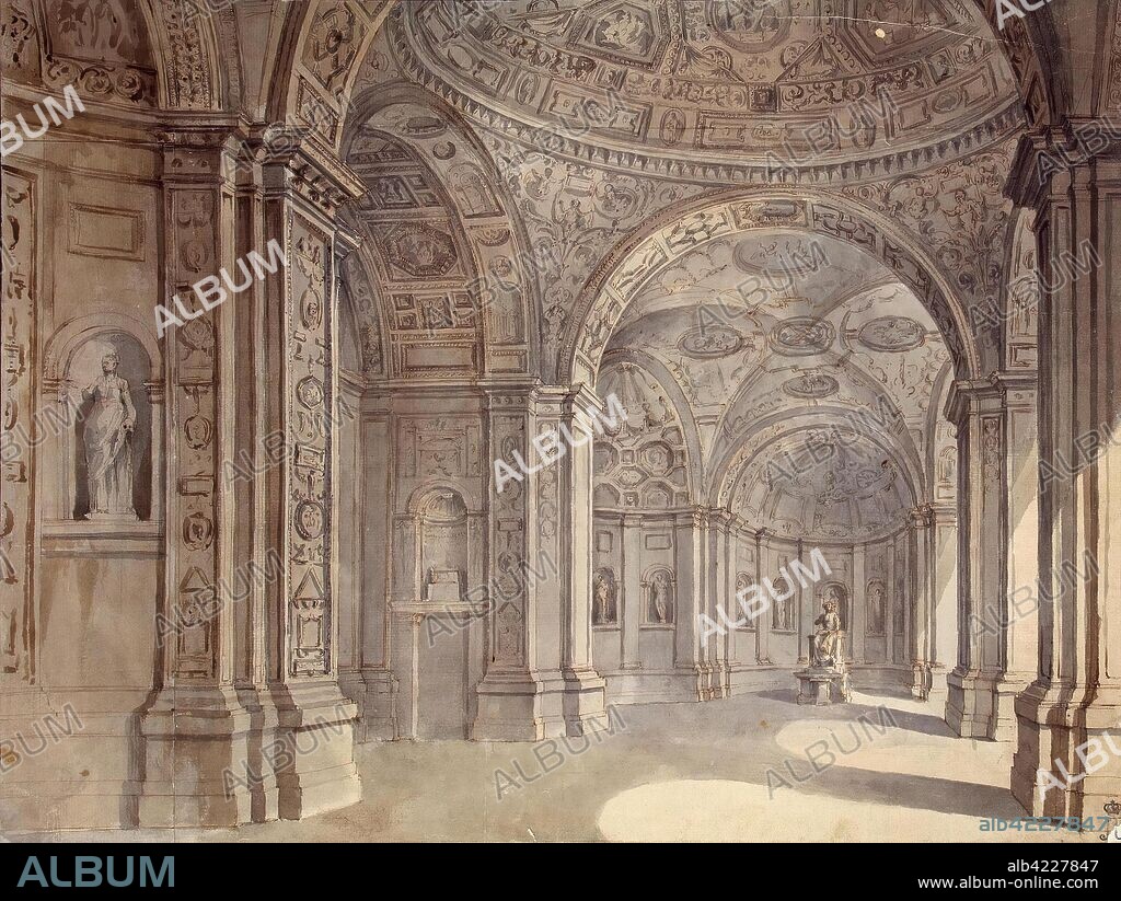 CHARLES-LOUIS CLERISSEAU. 'Interior of the Villa Madama in Rome'. France, Between 1750 and 1755. Dimensions: 39,5x52,5 cm.