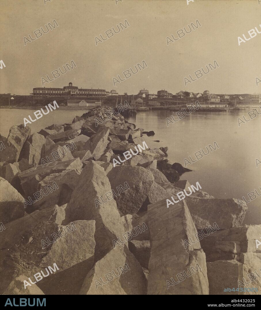 From Breakwater showing Ocean View Hotel. Block Island, Providence, Rhode Island, Hosea Q. Morton (American, active 1870s - 1900s), 1875–1885, Albumen silver print.