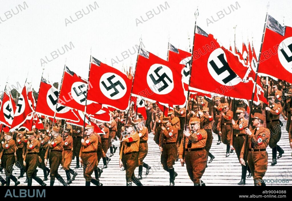 The entry of the colours at the German National Socialist Party Day at Nuremberg, 1933. The National Socialist German Workers' Party commonly known in English as the Nazi Party, was a political party in Germany active between 1920 and 1945.