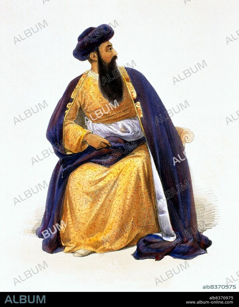Shah Shujah-ul-Mulk (1785-1842) was the Amir of Afghanistan from 1802 until 1809 when he was driven out by his rival Mahmud Shah. During the First Afghan War (1838-42), the Governor-General of India Lord Auckland, attempted to restore Shah Shujah against the wishes of the Afghan people.<br/><br/>. In summer of 1839 the British-Indian Army of the Indus, under the command of Sir John Keane, captured Kandahar and the fortress of Ghazni. They then advanced north towards Kabul. Amir Dost Mohammed fled from the capital and Shah Shujah was duly installed in his place in August 1839.<br/><br/>. After his British backers were forced to retreat from Kabul in January 1842, Shah Shujah fled to the Bala Hissar fortress. In April he left this refuge and was killed by the supporters of Dost Mohammad's son, Muhammad Akbar Khan. Dost Mohammed was quietly restored to the throne.