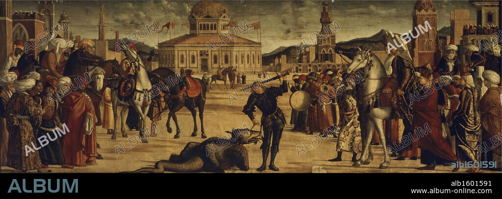 St. George Leading the Wounded Dragon into Town  Vittore Carpaccio (ca.1455-1526 Italian)  Oil on canvas  Scuola Dalmata dei Santi Giorgio e Trifone Venice.