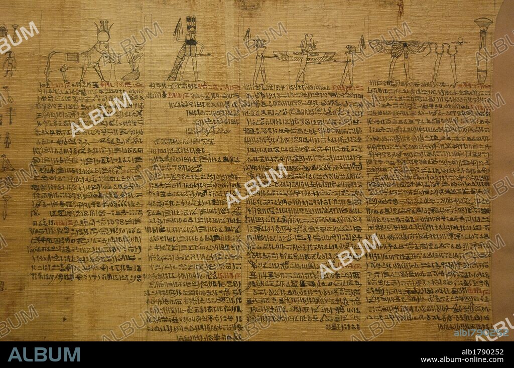 ARTE EGIPCIO. PERIODO PTOLEMAICO. S. IV a. C. Fragmento de un papiro del LIBRO DE LOS MUERTOS con un DIAGRAMA QUE MUESTRA LA DISTRIBUCION DE LOS AMULETOS FUNERARIOS SOBRE LA MOMIA. Fechado entre 305-330 a. C. Procedencia desconocida. Puede que este documento inusual sirviera de modelo: la palabra "hombre" es sustituida por el nombre del titular. Museo Británico. Londres. Inglaterra. Reino Unido.