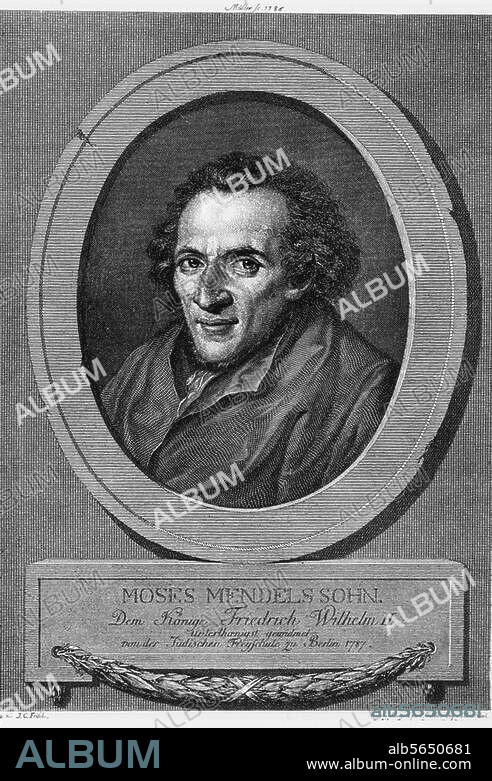 JOHANN GOTTHARD MÜLLER und JOHANN CHRISTOPH FRISCH. Mendelssohn, Moses Philosoph, Dessau 6.9.1729 - Berlin 4.1.1786. Porträt. Kupferstich von Johann Gotthard von Müller (1747-1830) nach Gemälde von Johann Christoph Frisch (1738-1815).