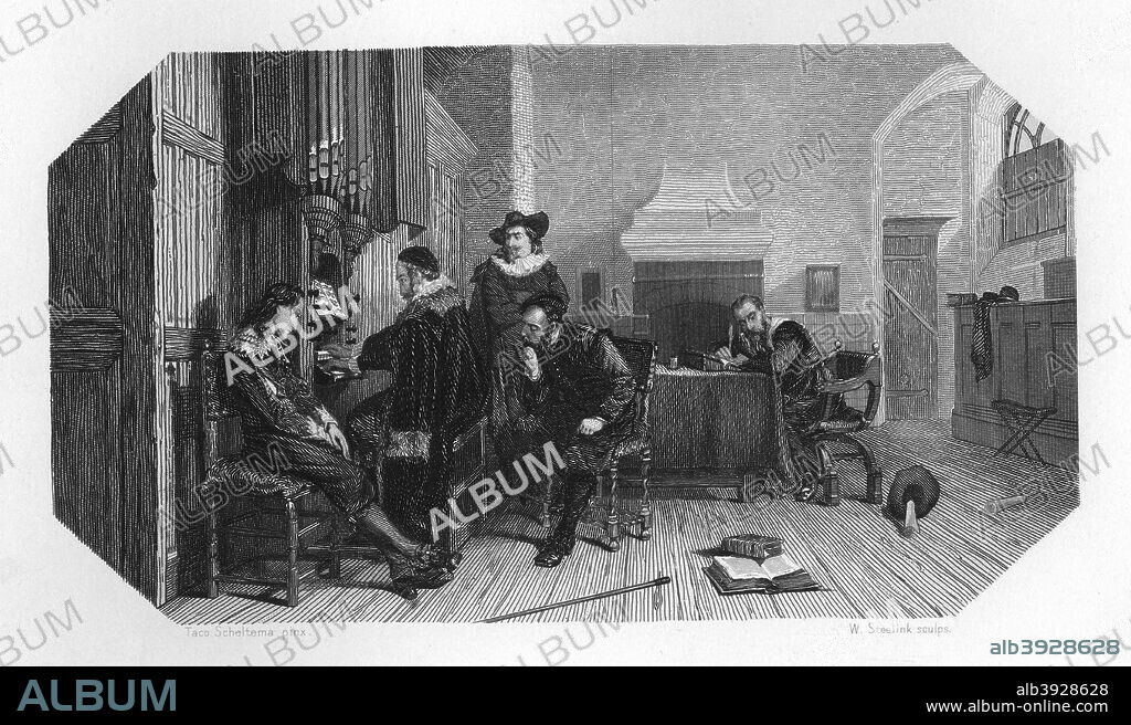 Jan Pieterszoon Sweelinck, Dutch composer and organist, c1870. A print from Nederlands Geschiedenis en Volksleven in Schetsen, by J Van Lenner and J Ter Gouw. (Leiden, AW Sijthoff, c1870).