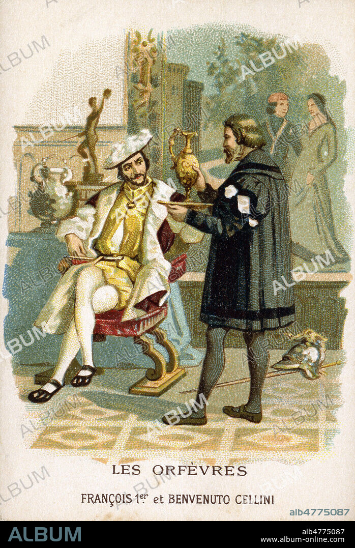 'Les orfevres. FRANCOIS Ier et Benvenuto CELLINI'. Illustration anonyme pour un chromo vers 1900. Credit : Collection IM/KHARBINE-TAPABOR.