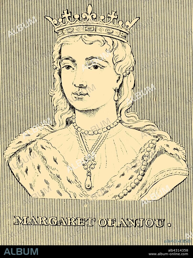 'Margaret of Anjou', (1430-1482), 1830. Margaret of Anjou (1430-1482) of the  House of Valois. Queen of England by marriage to King Henry VI from 1445-1461 and from 1470-1471 a principle figure in the Wars of the Roses she excluded Lancastrian Richard of York, and spent the last years of her life as an exile in France. From "Biographical Illustrations", by Alfred Howard. [Thomas Tegg, R. Griffin and Co., J. Cumming, London, Glasgow and Dublin, 1830].