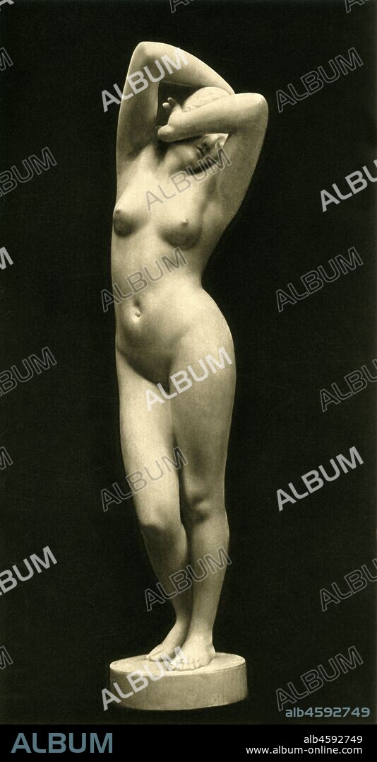 GEORGES PETIT. 'Phryné', 1903. Nude statue of Phryne, a courtesan who lived in Ancient Greece, c371 BC. Photogravure after a late 19th-early 20th century ivory sculpture by Émile Philippe Scailliet. From "La Revue De L'Art Ancien et Moderne" - Volume XIV, July-December 1903, [Paris, 1903].