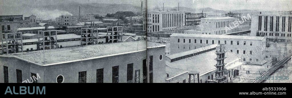 Vinylon Complex was built in Hamhung, North Korea, 1961. Vinylon, also known as Vinalon, is a synthetic fibre produced from polyvinyl alcohol, using anthracite and limestone as raw materials. Vinylon was first developed in Japan in 1939 by Ri Sung Gi, Ichiro Sakurada, and H. Kawakami. Trial production began in 1954 and in 1961 the massive February 8 Vinylon Complex was built in Hamhung, North Korea.