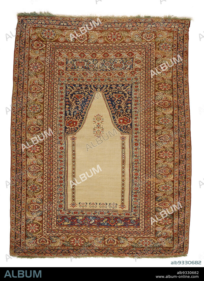 Prayer Carpet with White Ground Field, Ottoman period, 12811924, late 18thearly 19th century, Wool, Gördes, Manisa province, Anatolia, Turkey, Asia, Coverings & hangings, textiles, 61 x 54 in. (155 x 137.2 cm).