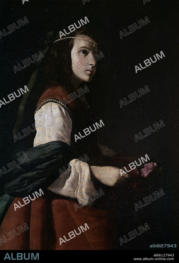 FRANCISCO DE ZURBARAN. Spanish school. Saint Casilda Child (detail). Santa Casilda niña. 1631/1640. Oil on canvas (170x108) . Barcelone, Plandiura collection.
