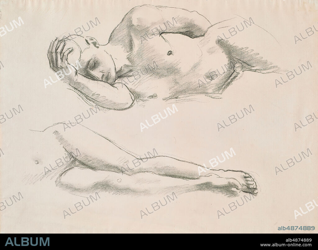 John Singer Sargent, Two Studies of a Male Figure: Study of Legs and Male Nude, n.d., charcoal on off-white laid paper, 18 7/8 in. x 24 7/8 in. (47.9 cm. x 63.2 cm.).