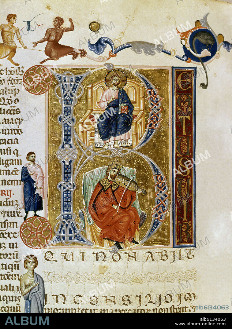 BERNARDO DE MODENA-BERNARDINO DA MODENA. Bible of Charles V of France. Capital letter with the Eternal Father and King David. 14th century. Gerona Cathedral-LIbrary.