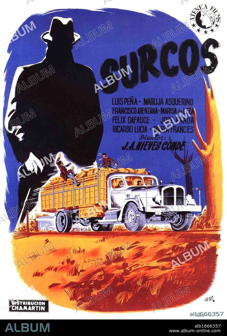 Poster de SURCOS, 1951, dirigida por JOSE ANTONIO NIEVES CONDE. Copyright ATENEA FILMS / JANO.