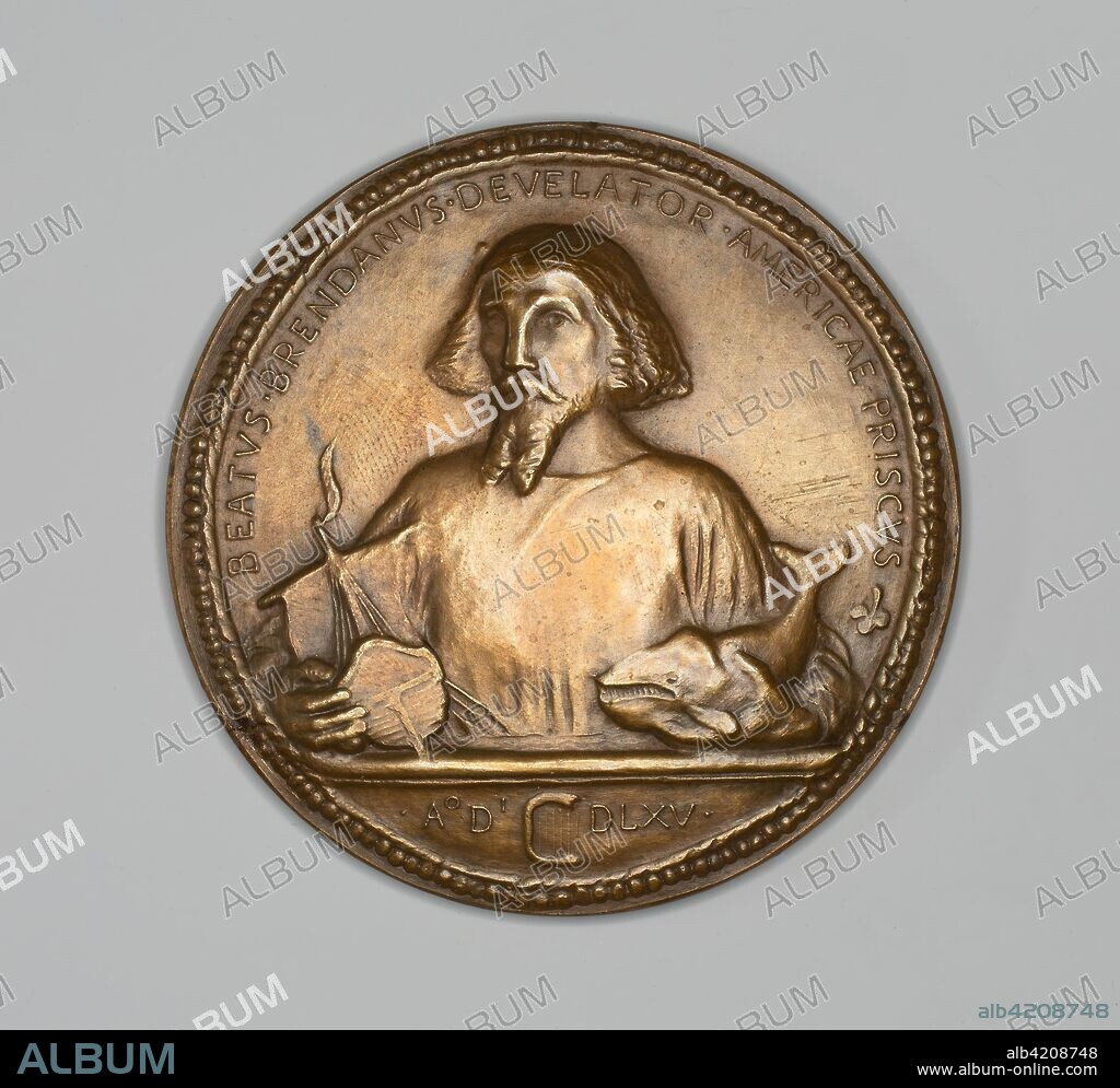 Medal commemorating Saint Brendan, Discoverer. John Frederick Mowbray-Clarke; American, 1869-1953; possibly J. K. Davison foundry; American. Date: 1869. Dimensions: Diam 6.8 cm (2 5/8 in.). Bronze, with patina of bronze doré. Origin: United States.