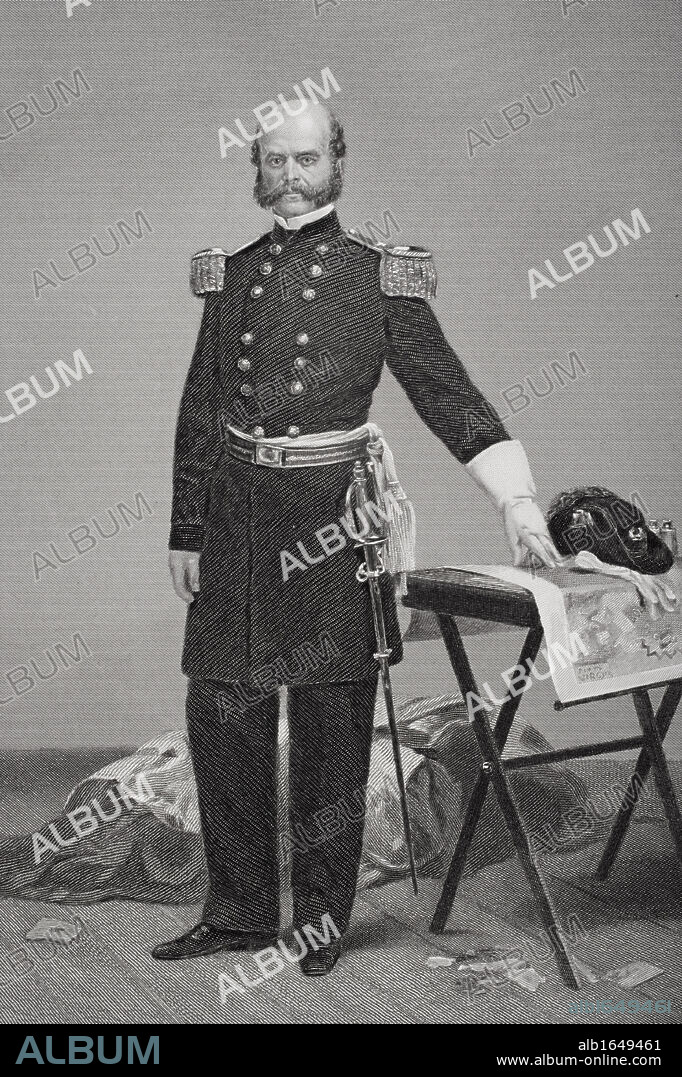 Ambrose Everett Burnside 1824-1881. Union general in American Civil War. Originator in U.S. of fashion of side whiskers later known as sideburns. From painting by Alonzo Chappel.