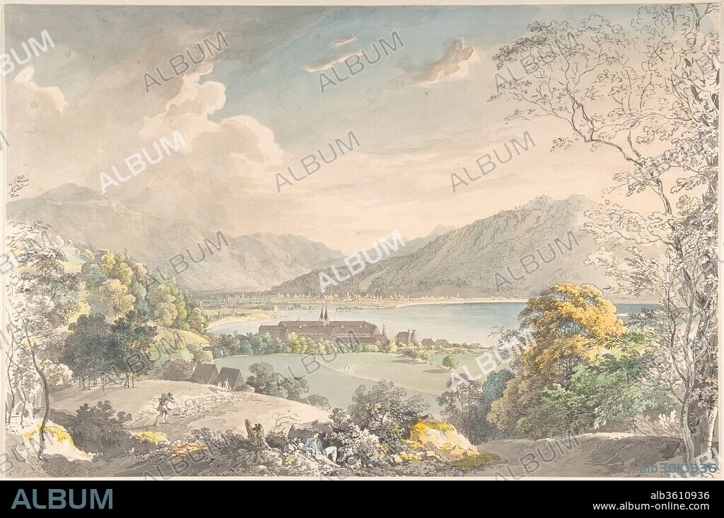 View of the Monastery in Tegernsee seen from the north-east. Artist: Johann Georg von Dillis (German, Grüngiebing 1759-1841 Munich). Dimensions: sheet: 11 1/8 x 16 13/16 in. (28.3 x 42.7 cm). Date: late 18th-mid 19th century.