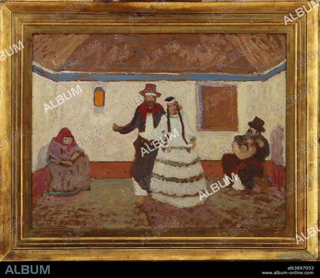 PEDRO FIGARI. Baile en el rancho. Date/Period: From 1880 until 1938. Painting. Height: 480 mm (18.89 in); Width: 615 mm (24.21 in).