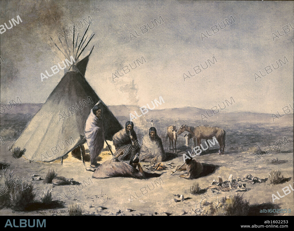 Indian Encampment  1895  Frank Reed Whiteside (1866-1929 American)  Oil on canvas  David David Gallery, Philadelphia, Pennsylvania, USA.