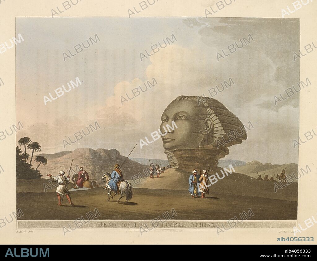 THOMAS MILTON and LUIGI MAYER. Head of the Colossal Sphinx. Views in Egypt, Palestine, and other parts of the Ottoman Empire (from ... drawings ... by L. Mayer, etc.). London, 1801 - 1804. Source: 762.h.2.(1) plate 6 opposite page 22.