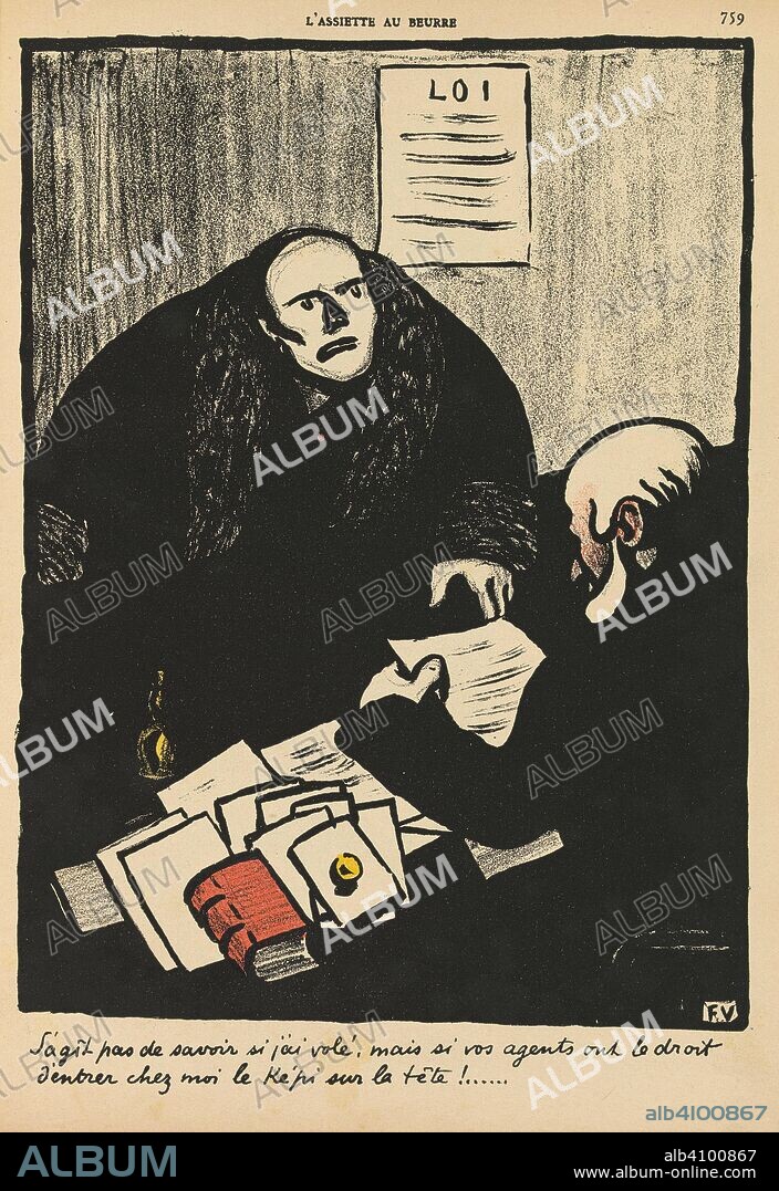 FELIX VALLOTTON (PEINTRE). The Question Is, Not Whether... (S'agit pas de savoir...) from Crimes et châtiments, special issue of the journal L'Assiette au beurre (1 March 1902). Dimensions: 32.3 cm x 24 cm, 27 cm x 20 cm.