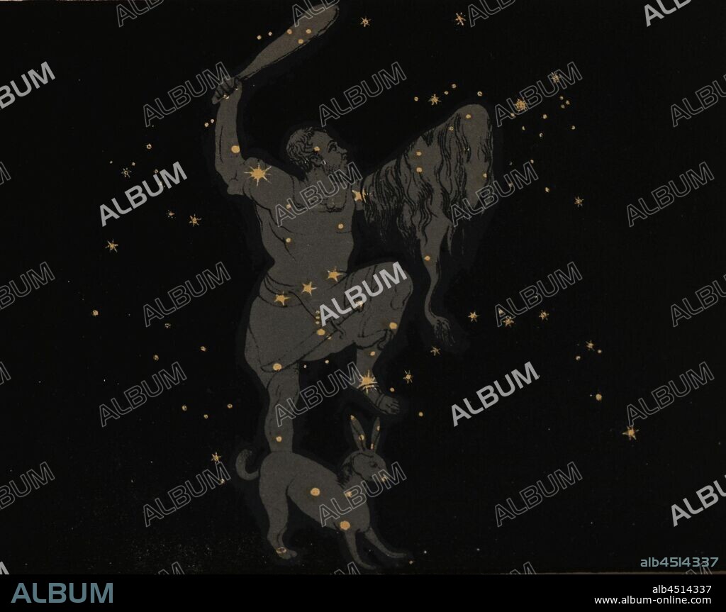 Orion, Constellation Orion, no. LII, after p. 70, 1842, Charles F. Blunt: The beauty of the heavens: a pictorial display of the astronomical phenomena of the universe. One hundred and four coloured scenes illustrating a familiar lecture on astronomy. London: Tilt and Bogue, 1842.