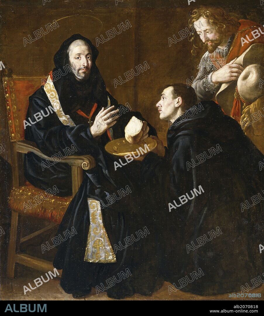 JUAN ANDRÉS RICCI. Fray Juan Andrés Rizi / 'San Benito bendiciendo el pan', Hacia 1655, Escuela Española, Óleo sobre Lienzo, 168 cm x 148 cm, P02510.