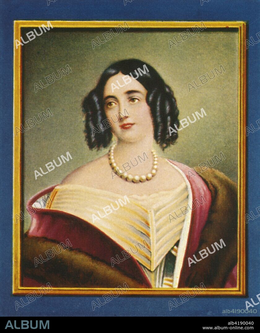 'Elisabeth Von Bayern', (1933). Portrait of Elisabeth Ludovika, Princess of Bavaria and Queen consort of Prussia (1801-1873). After a painting by Joseph Stieler. From "Gestalten Der Weltgeschichte", a book of cigarette-card portrait miniatures of figures in world history from the last four hundred years. [Germany, 1933].