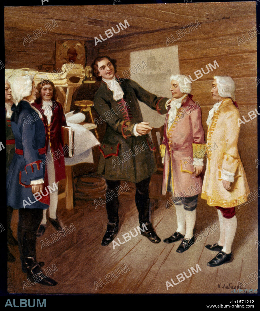 KLAVDY LEBEDEV. Peter Greets Russians Returning from Abroad  1904  K. Lebedev   (19th C./Russian).