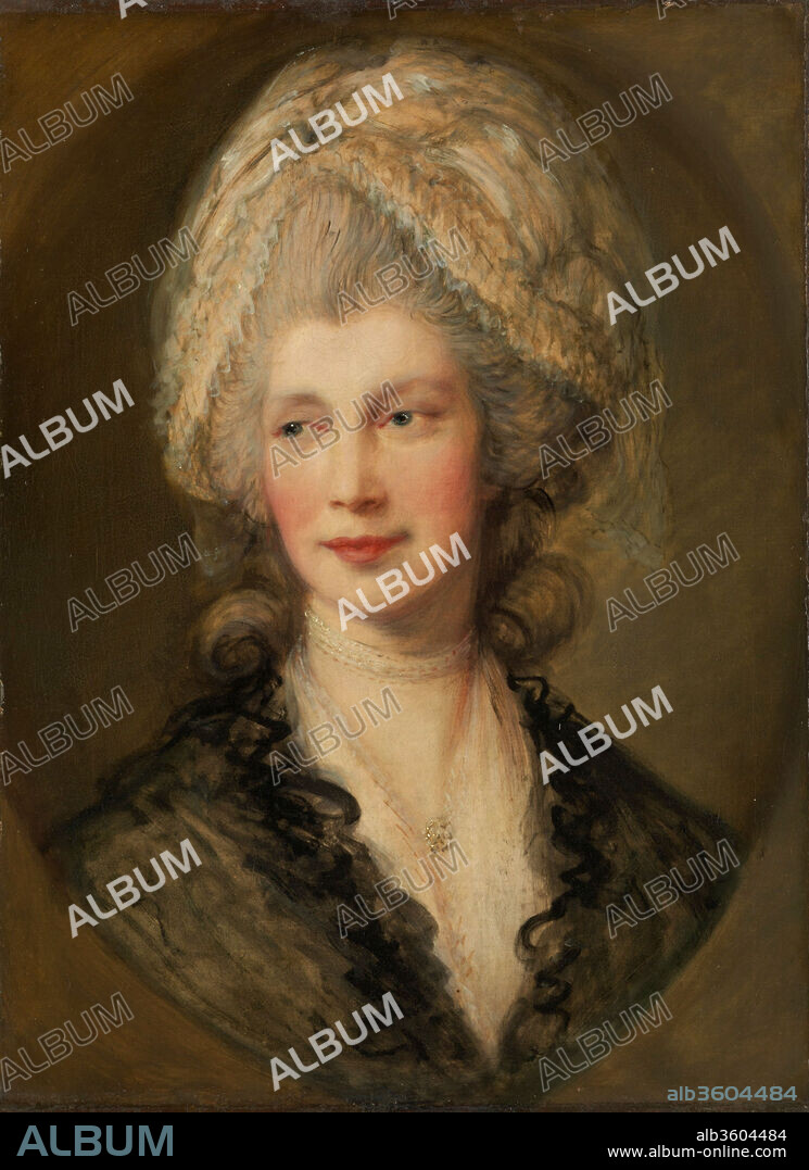Queen Charlotte. Artist: Thomas Gainsborough (British, Sudbury 1727-1788 London). Dimensions: 23 3/4 x 17 1/2 in. (60.3 x 44.5 cm).
This is a replica by Gainsborough of a portrait of the queen (Royal Collection) which he painted at Windsor Castle in September 1782.