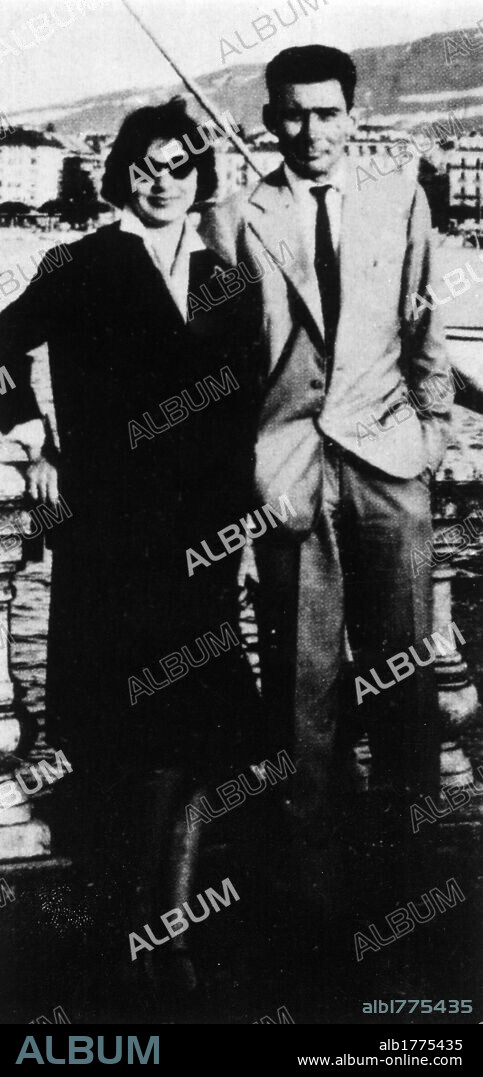Beppe Fenoglio with his wife Luciana Bombardi at the seaside. Beppe Fenoglio, Italian writer, partisan, translator and dramatist, and his wife Luciana Bombardi at the seaside.