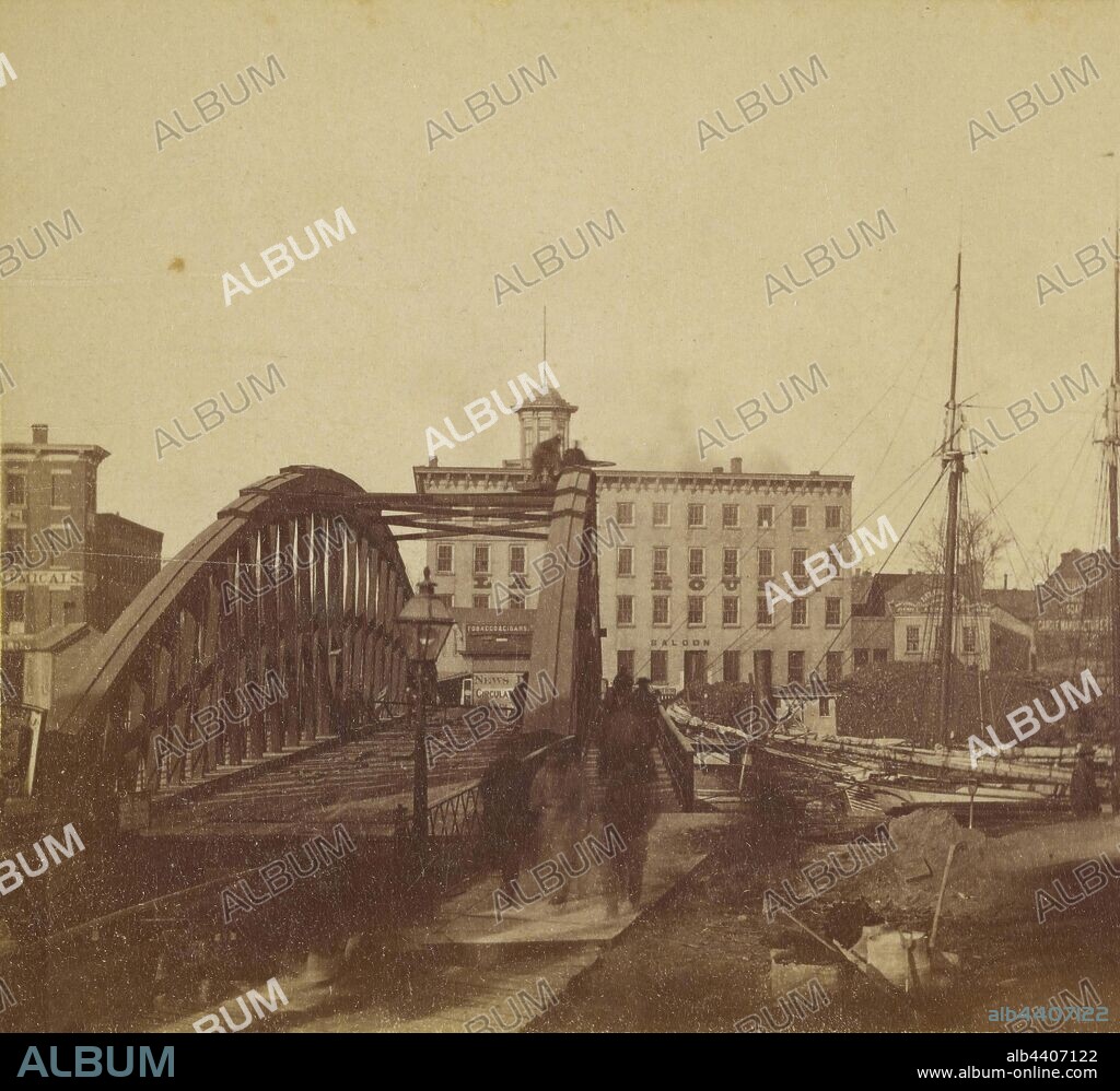 Rush Street Bridge looking north, Chicago, Illinois, Attributed to Samuel Montague Fassett (American, born Canada, 1825 - 1910), 1860–1865, Albumen silver print.