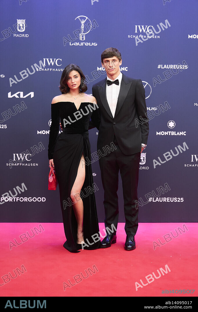 Robin Le Normand, Sira Martinez attends 25th Anniversary Laureus World Sports Awards - Red Carpet at Palacio de Cibeles on April 21, 2025 in Madrid, Spain.