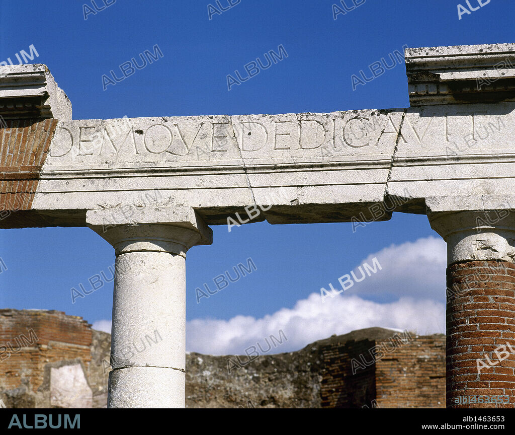 Pompeii. Ancient roman city. The building of Eumachia. Was the seat of the corporation of dyers and launderers, called "fullones". Campania, Italy.