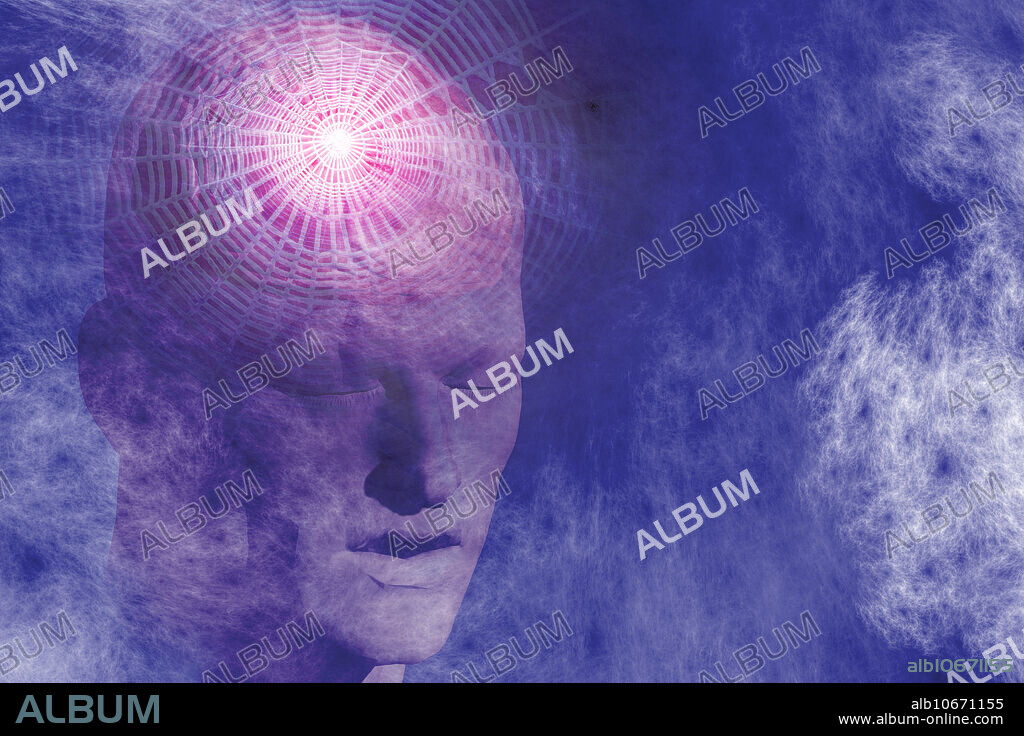 Conceptual image of brain damage (represented by cobwebs and smoke) due to aging, injury or disease.