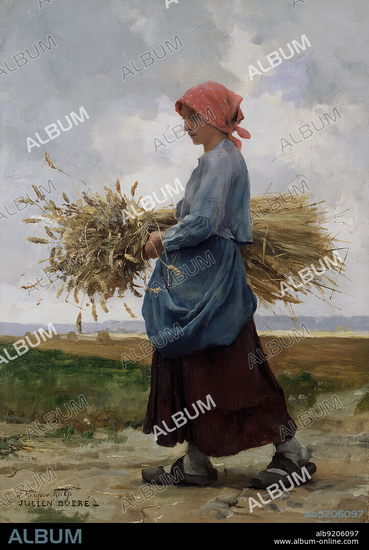 JULIEN DUPRE. JULIEN DUPRÉ (1851 - 1910)/ Returning from the Fields. Oil on canvas, 18 x 13 inches.