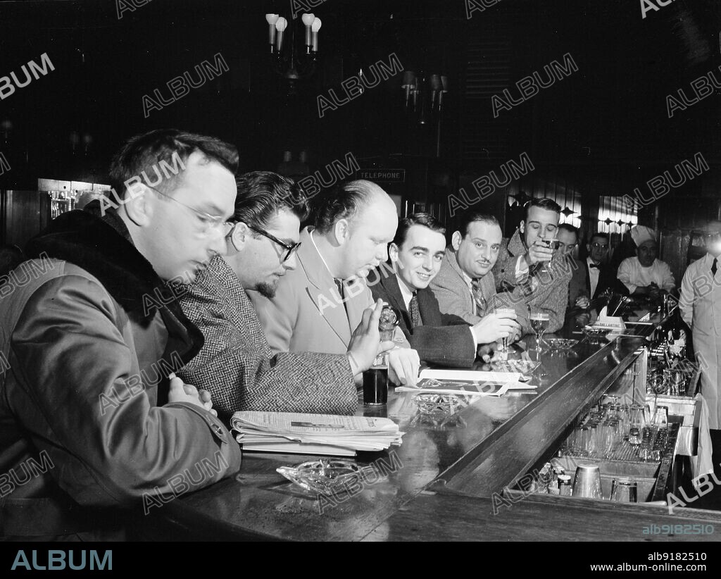 WILLIAM PAUL GOTTLIEB. Portrait of Eddie Sauter, George Handy, Edwin A. Finckel, Ralph Burns, Johnny Richards, and Neal Hefti, Museum of Modern Art, New York, N.Y., ca. Mar. 1947.