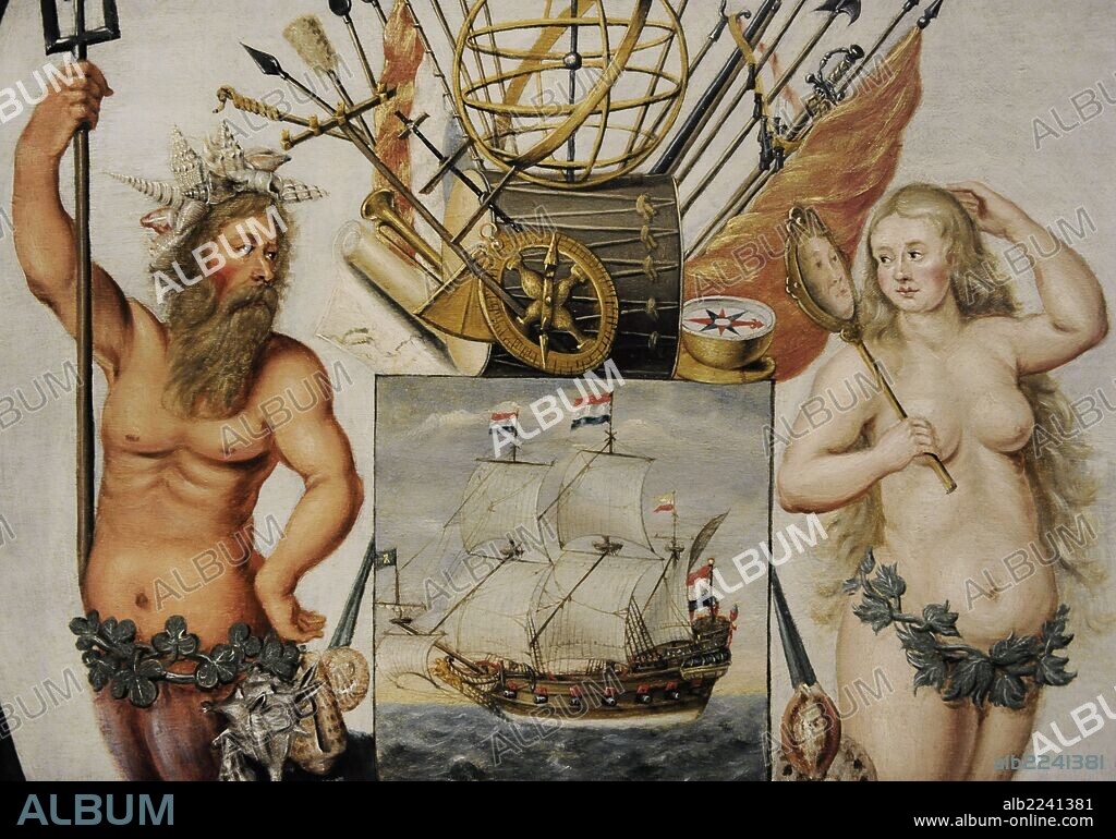 HISTORIA. EDAD MODERNA. Escudo de armas de la Compañía Holandesa de las Indias Orientales. Obra de Jeronimus Becx (activo de 1649-1658). Oleo sobre madera, 1651. Rijksmuseum. Amsterdam. Holanda.