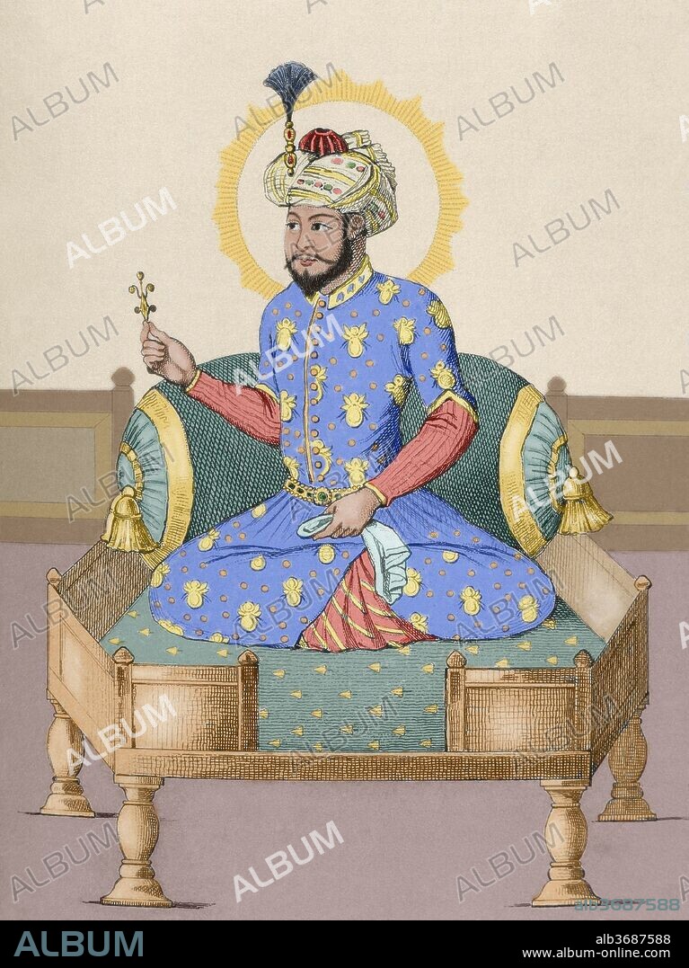 Timur (Transoxiana, 1336-Otrar, Timurid Empire, 1405). Turco-Mongol conqueror, also known as Amir Timur and Tamerlane (Timur the Lame). Founder of the Timunid Empire in Central Asia and Persia. Engraving of 1845. Later colouration..