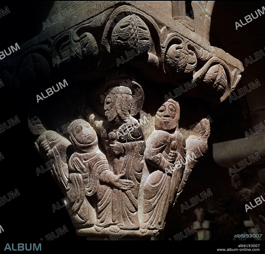 JESUS PERDONANDO A LA MUJER ADULTERA - CAPITEL DEL CLAUSTRO ROMANICO - S XII.